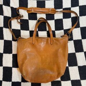 madewell transport tote brown leather crossbody bag
